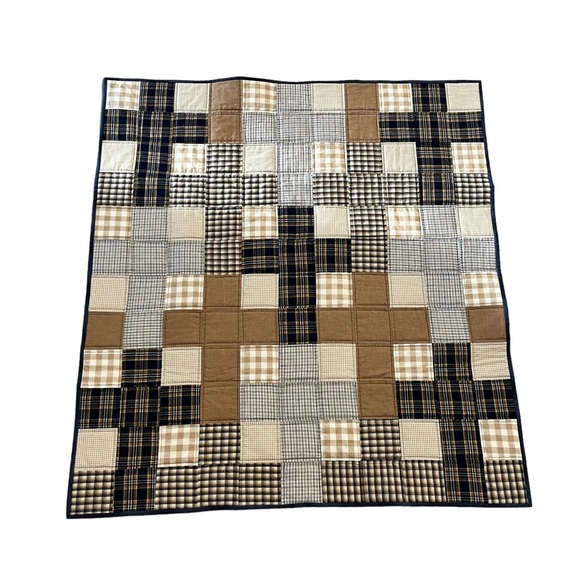 Hand Crafted Bedding Handmade Christening Quilt Crosses Blue Plaid